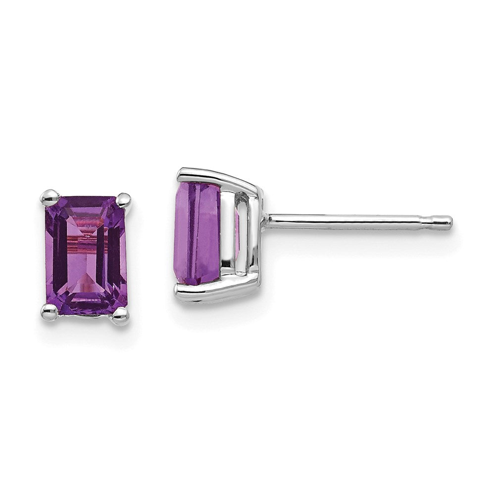 14k White Gold 6x4mm Emerald Cut Amethyst Earrings