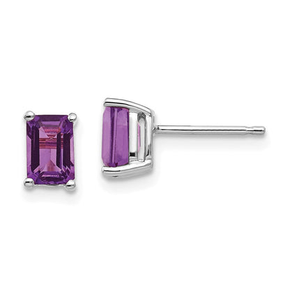 14k White Gold 6x4mm Emerald Cut Amethyst Earrings