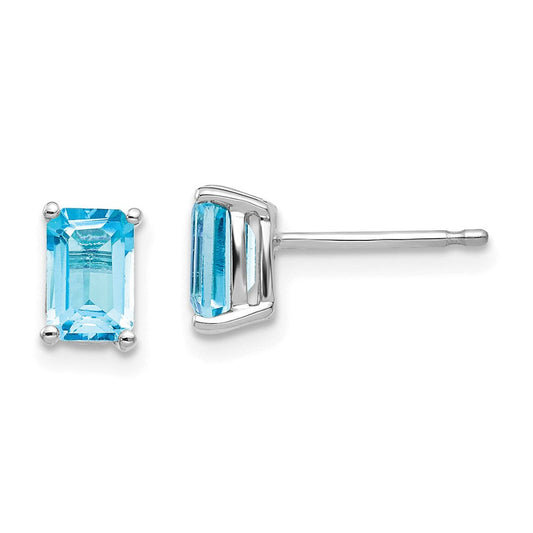 14k White Gold 6x4mm Emerald Cut Blue Topaz Earrings