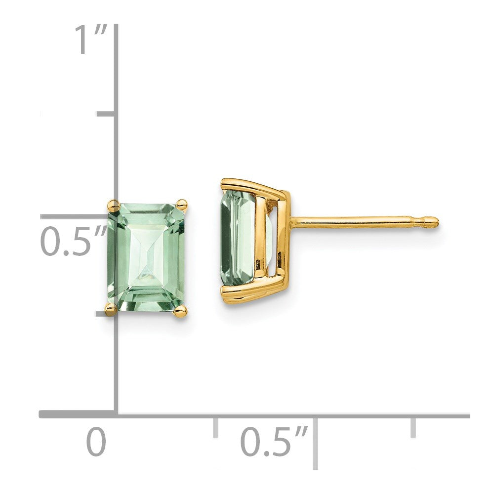 14k Yellow Gold 7x5 Emerald-Cut Green Quartz Earrings