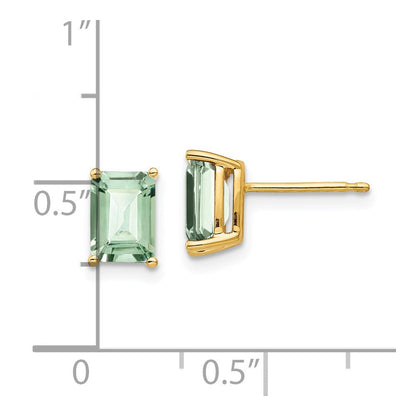 14k Yellow Gold 7x5 Emerald-Cut Green Quartz Earrings