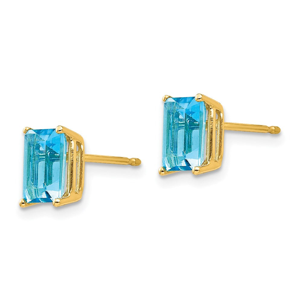 14k Yellow Gold 7x5mm Emerald Cut Blue Topaz Earrings