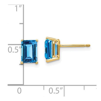 14k Yellow Gold 7x5mm Emerald Cut Blue Topaz Earrings