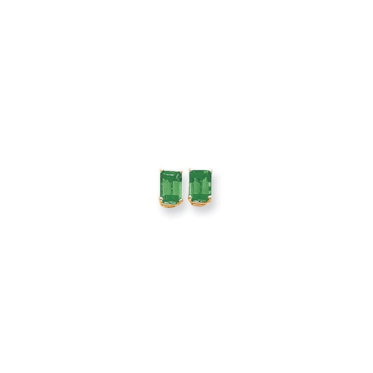 14k Yellow Gold 7x5mm Emerald Cut Emerald Earrings