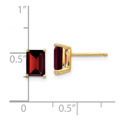 14k Yellow Gold 7x5mm Emerald Cut Garnet Earrings