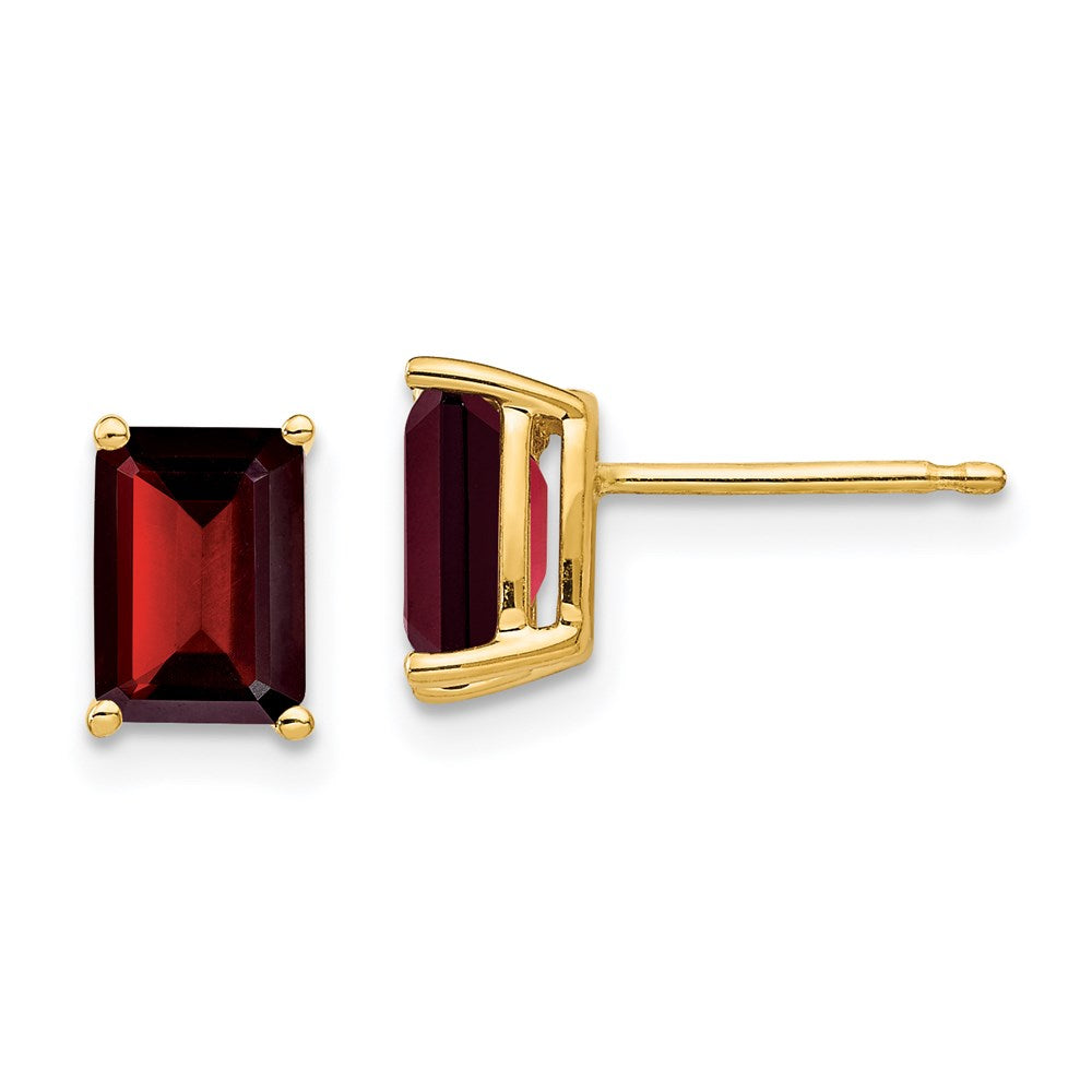 14k Yellow Gold 7x5mm Emerald Cut Garnet Earrings