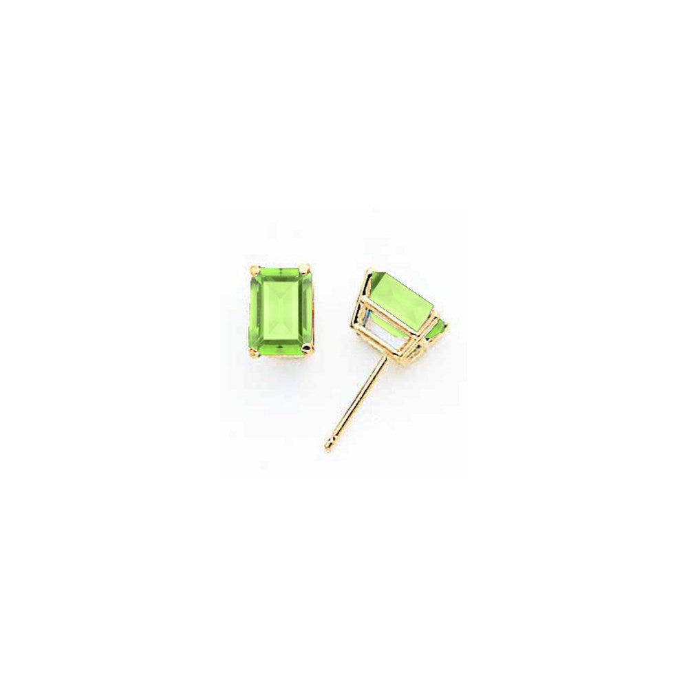 14k Yellow Gold 7x5mm Emerald Cut Peridot Earrings