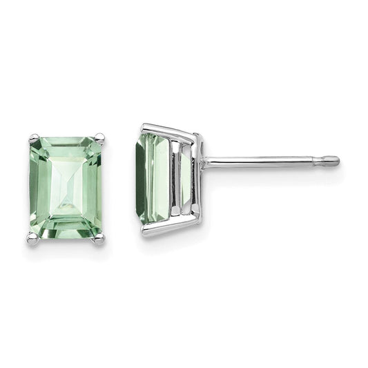 14k White Gold 7x5mm Emerald-Cut Green Quartz Earrings