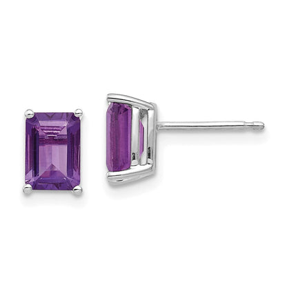 14k White Gold 7x5mm Emerald Cut Amethyst Earrings