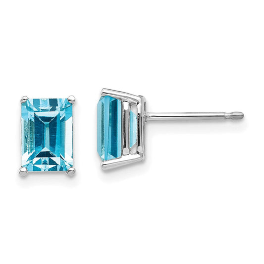 14k White Gold 7x5mm Emerald Cut Blue Topaz Earrings