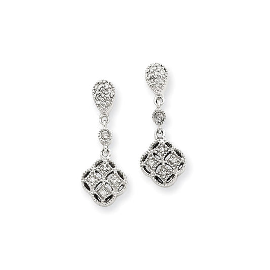 14k White Gold Vintage Real Diamond Dangle Earrings