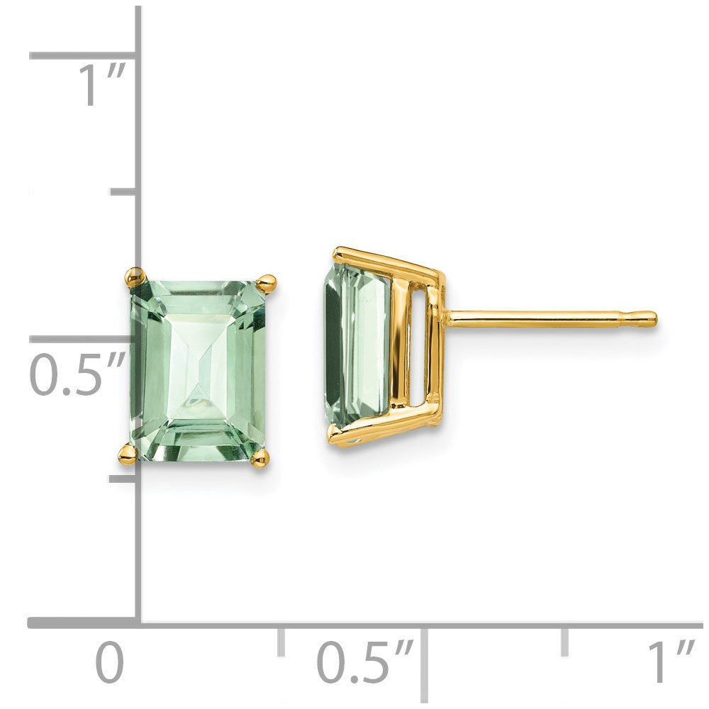 14k Yellow Gold 8x6 Emerald-Cut Green Quartz Earrings