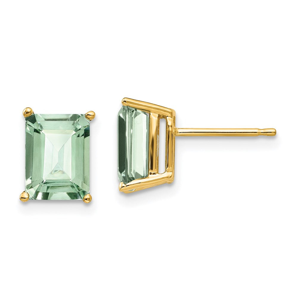 14k Yellow Gold 8x6 Emerald-Cut Green Quartz Earrings