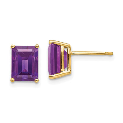 14k Yellow Gold 8x6mm Emerald Cut Amethyst Earrings
