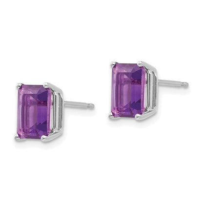 14k White Gold 8x6mm Emerald Cut Amethyst Earrings