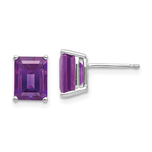14k White Gold 8x6mm Emerald Cut Amethyst Earrings