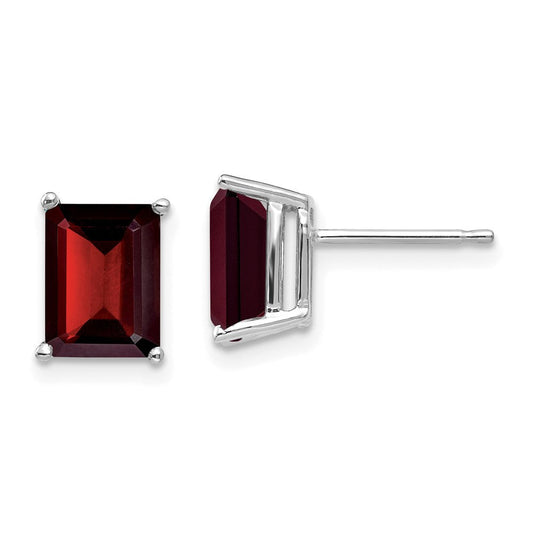 14k White Gold 8x6mm Emerald Cut Garnet Earrings