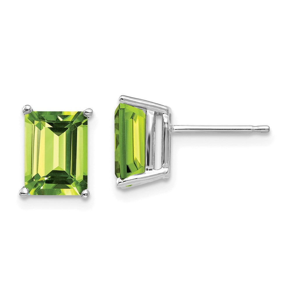 14k White Gold 8x6mm Emerald Cut Peridot Earrings