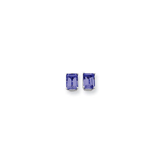 14k White Gold 8x6mm Emerald Cut Sapphire Earrings