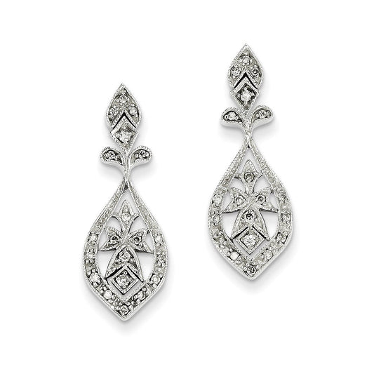 14k White Gold Vintage Real Diamond Dangle Earrings