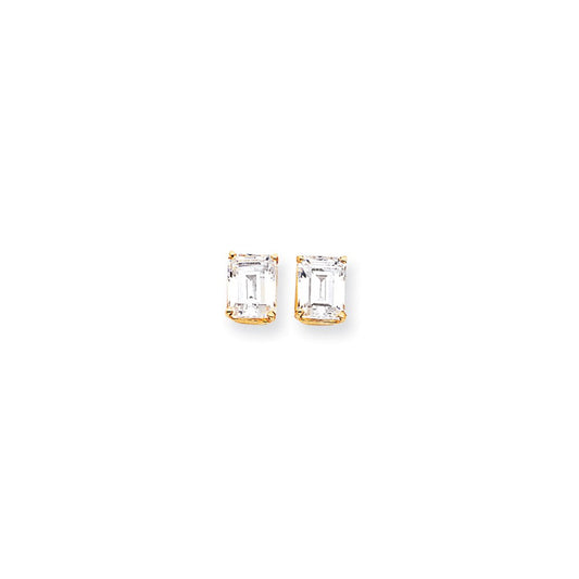 14k Yellow Gold 9x7mm Emerald Cut Cubic Zirconia Earrings
