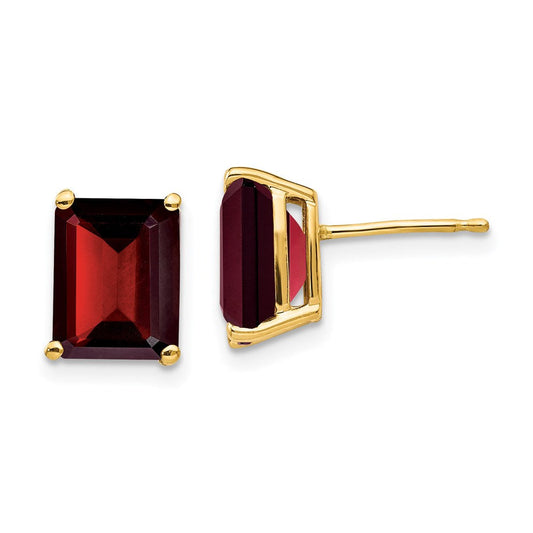 14k Yellow Gold 9x7mm Emerald Cut Garnet Earrings