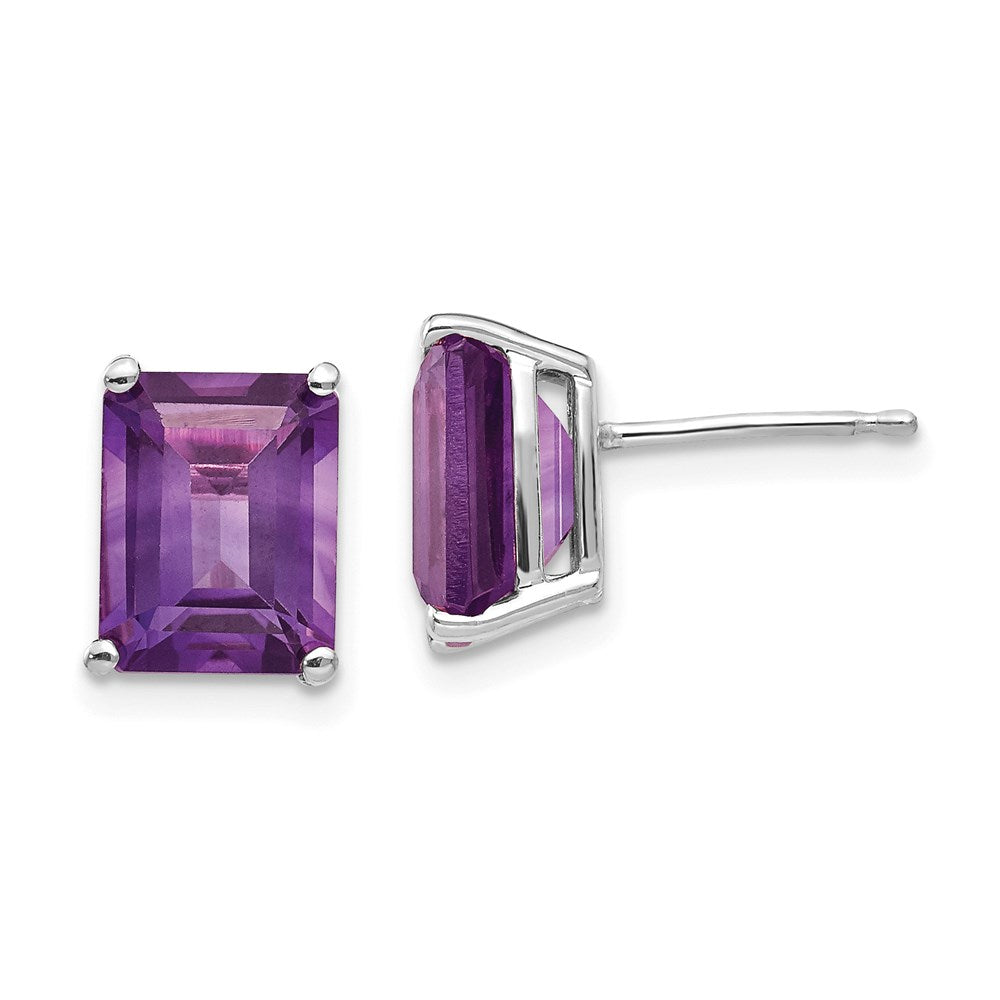 14k White Gold 9x7mm Emerald Cut Amethyst Earrings