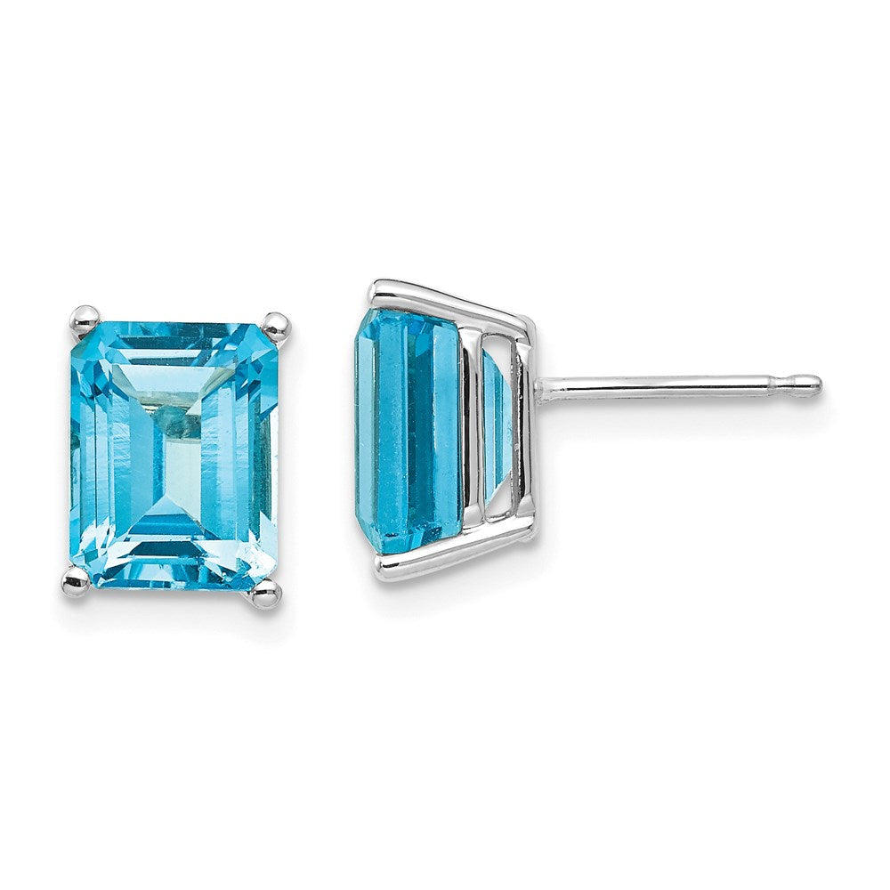 14k White Gold 9x7mm Emerald Cut Blue Topaz Earrings