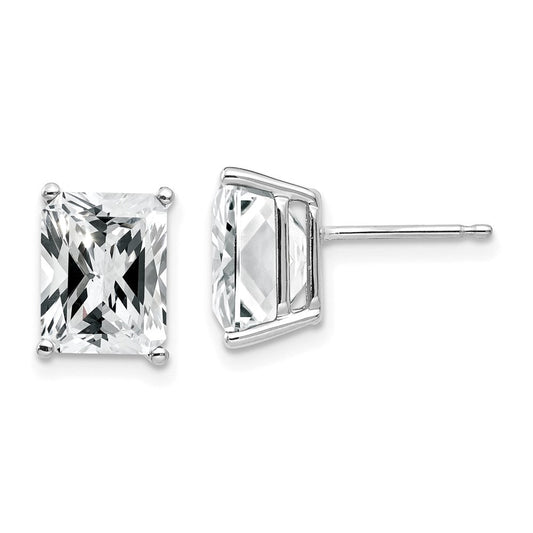 14k White Gold 9x7mm Emerald Cut Cubic Zirconia Earrings