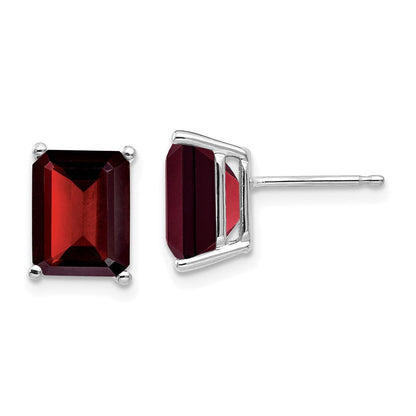 14k White Gold 9x7mm Emerald Cut Garnet Earrings