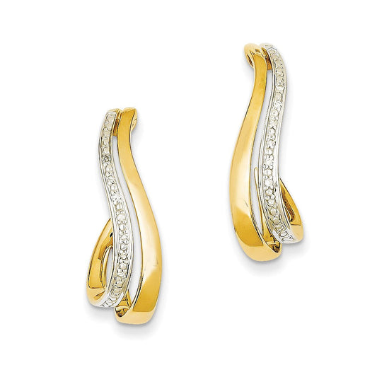 14k Yellow Gold Rhodium Real Diamond Earrings