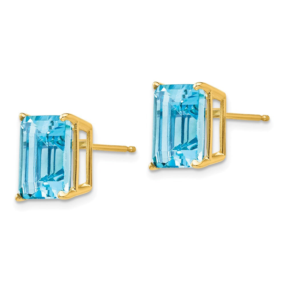 14k Yellow Gold 10x8mm Emerald Cut Blue Topaz Earrings