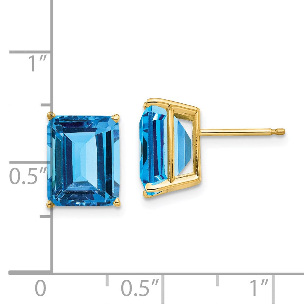 14k Yellow Gold 10x8mm Emerald Cut Blue Topaz Earrings