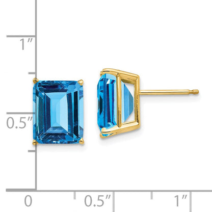 14k Yellow Gold 10x8mm Emerald Cut Blue Topaz Earrings