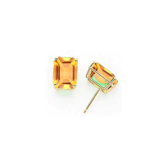 14k Yellow Gold 10x8mm Emerald Cut Citrine Earrings