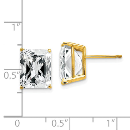 14k Yellow Gold 10x8mm Emerald Cut Cubic Zirconia Earrings