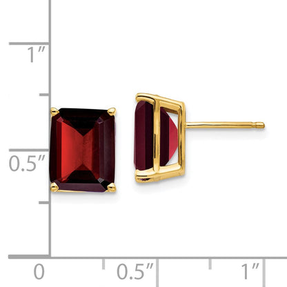 14k Yellow Gold 10x8mm Emerald Cut Garnet Earrings