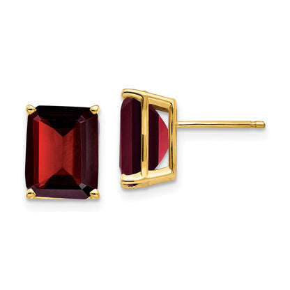 14k Yellow Gold 10x8mm Emerald Cut Garnet Earrings