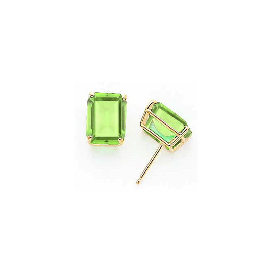 14k Yellow Gold 10x8mm Emerald Cut Peridot Earrings