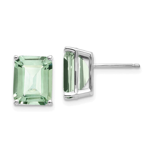 14k White Gold 10x8mm Emerald-Cut Green Quartz Earrings