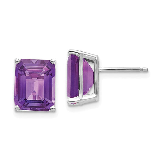 14k Yellow Gold Emerald Cut Amethyst Stud Earrings