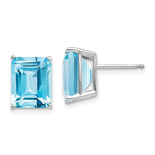 14k White Gold 10x8mm Emerald Cut Blue Topaz Earrings