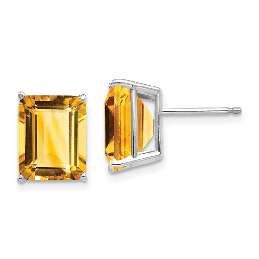 14k Yellow Gold Emerald Cut Citrine stud Earrings