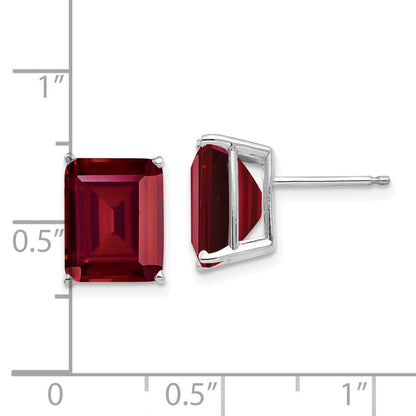 14k White Gold 10x8mm Emerald Cut Created Ruby Earrings