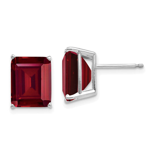 14k White Gold 10x8mm Emerald Cut Created Ruby Earrings