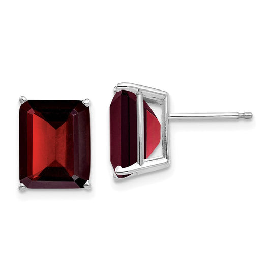 14k Yellow Gold Emerald Cut Garnet Stud Earrings