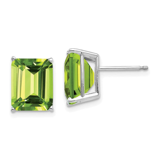 14k White Gold 10x8mm Emerald Cut Peridot Earrings