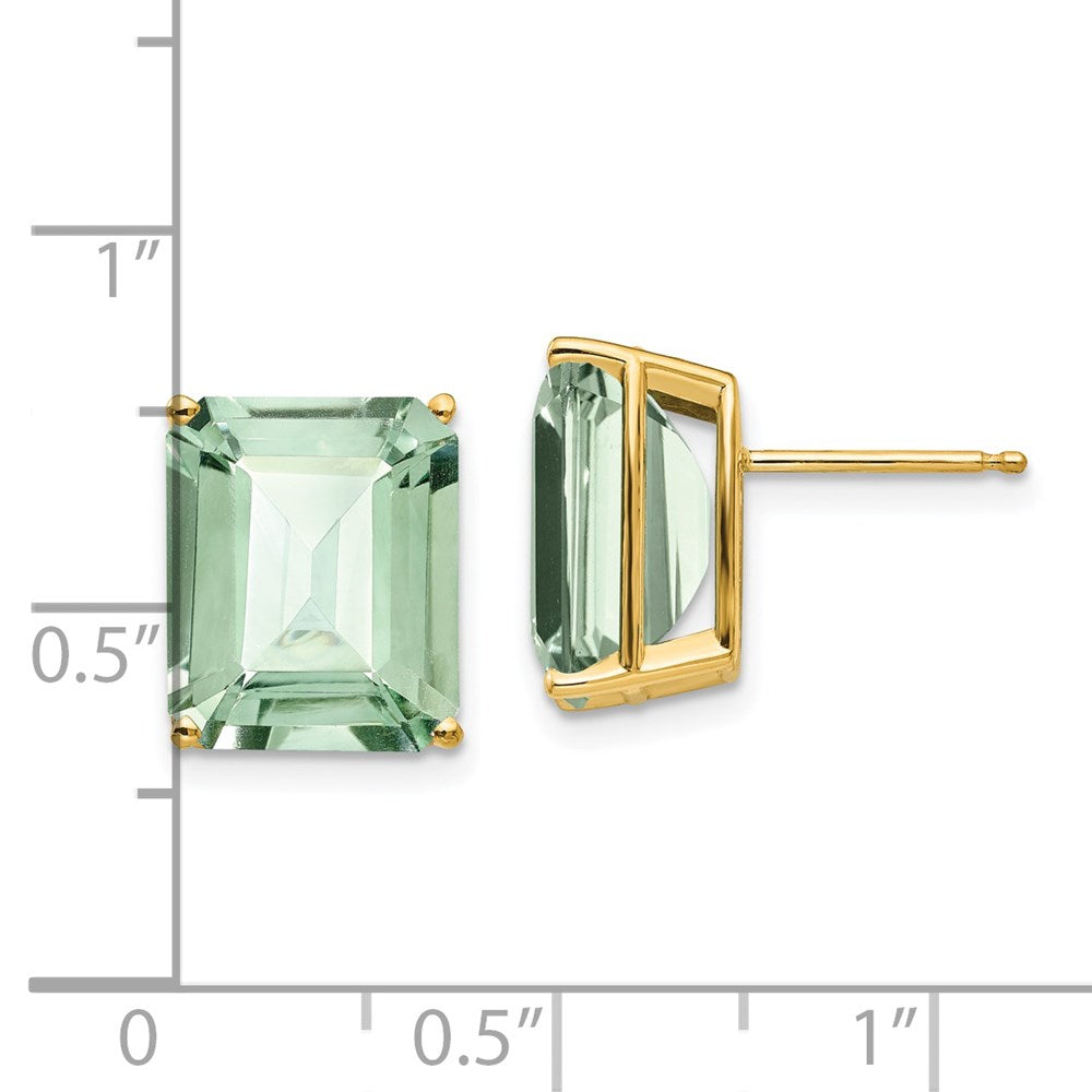 14k Yellow Gold 12x10 Emerald-Cut Green Quartz Earrings