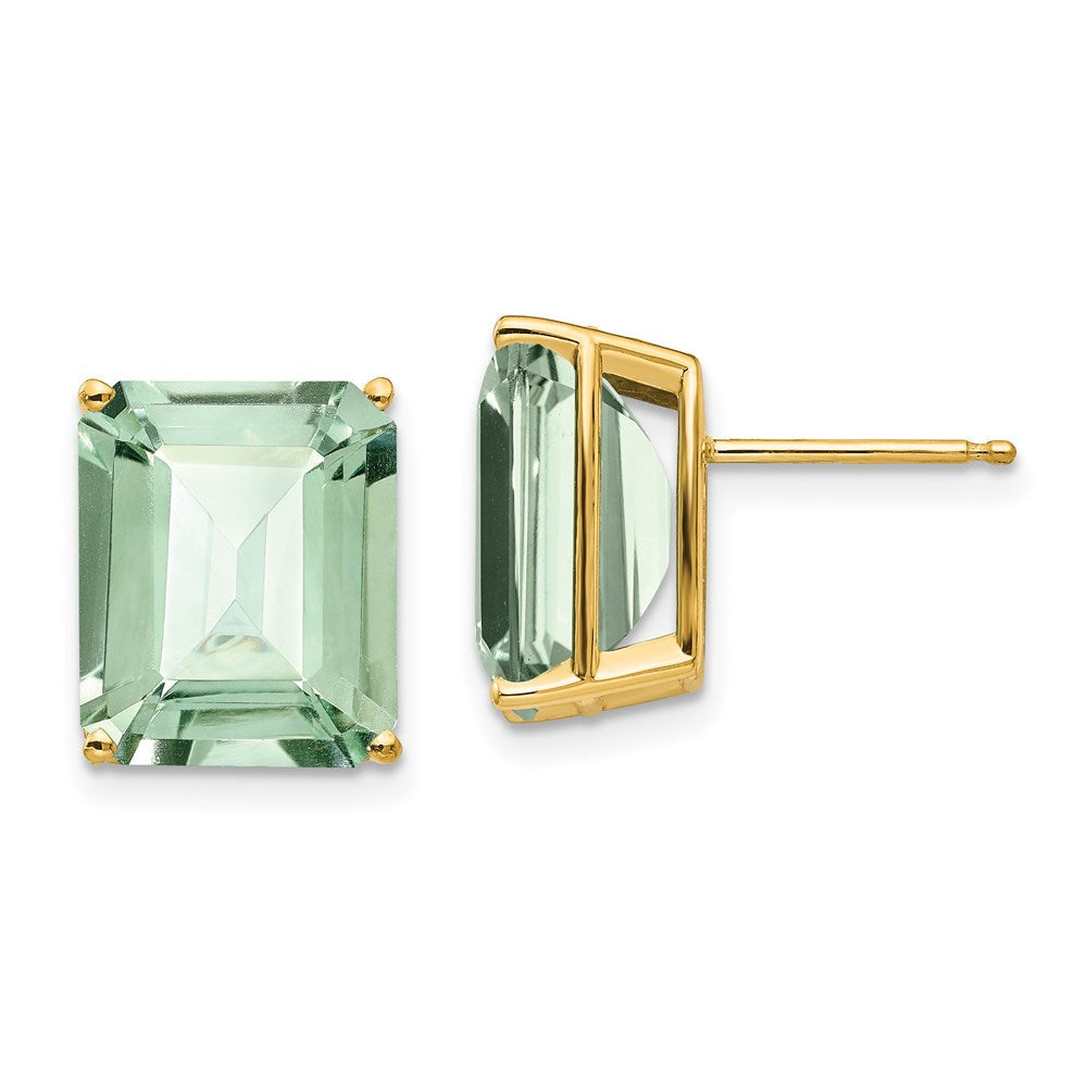 14k Yellow Gold 12x10 Emerald-Cut Green Quartz Earrings