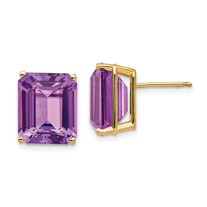 14k Yellow Gold 12x10mm Emerald Cut Amethyst Earrings